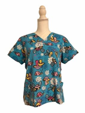 Scrub Wear Bees, Snails & Floral Print Nursing Medical Scrub Top Women’s Medium